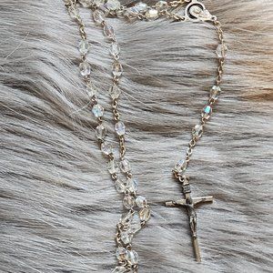 17" vintage Italian Rosary bead necklace with cross